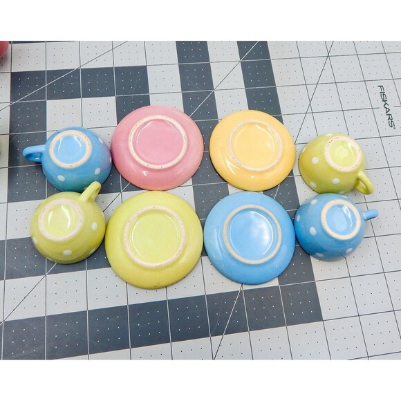Child's Miniature Pastel Polka Dot Tea Set Brooklyn Lollipop Porcelain Replace - Picture 6 of 9